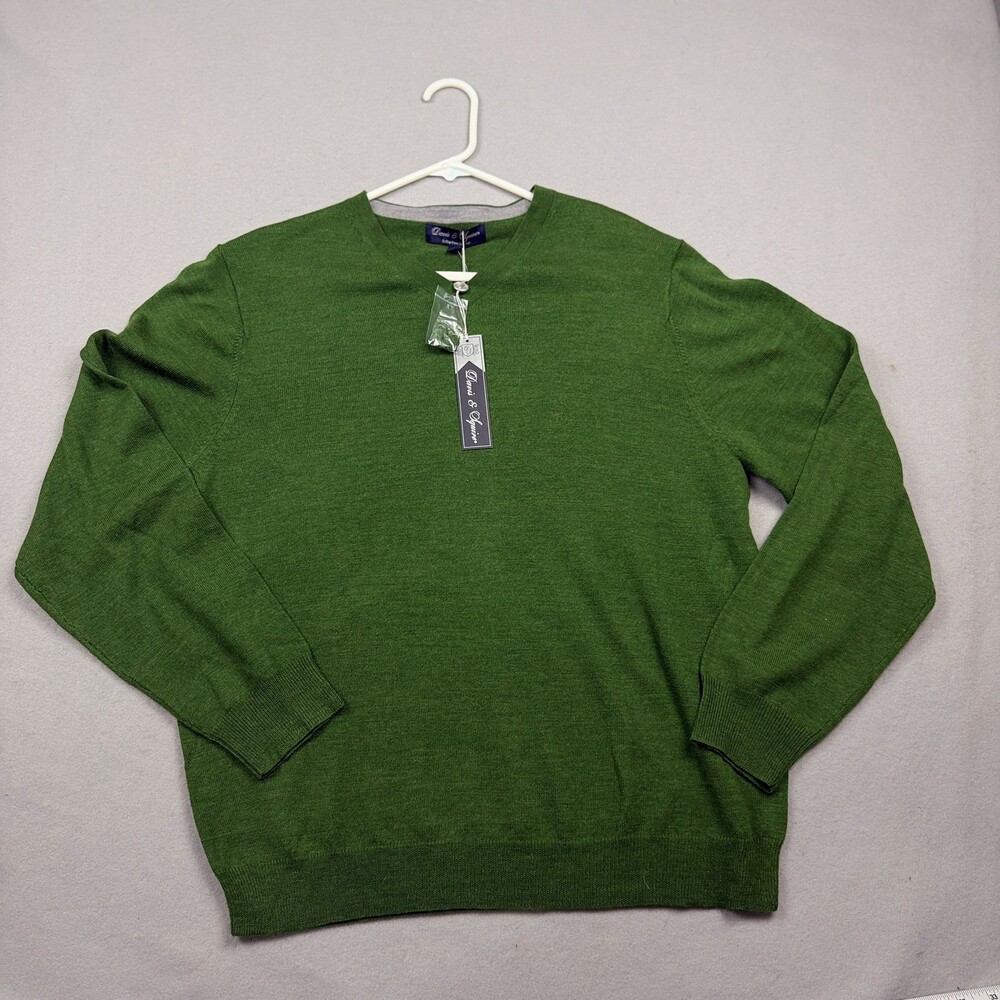 NWT Davis & Squire Extra Fine Merino Wool Sweater Men’s Large Green V Neck